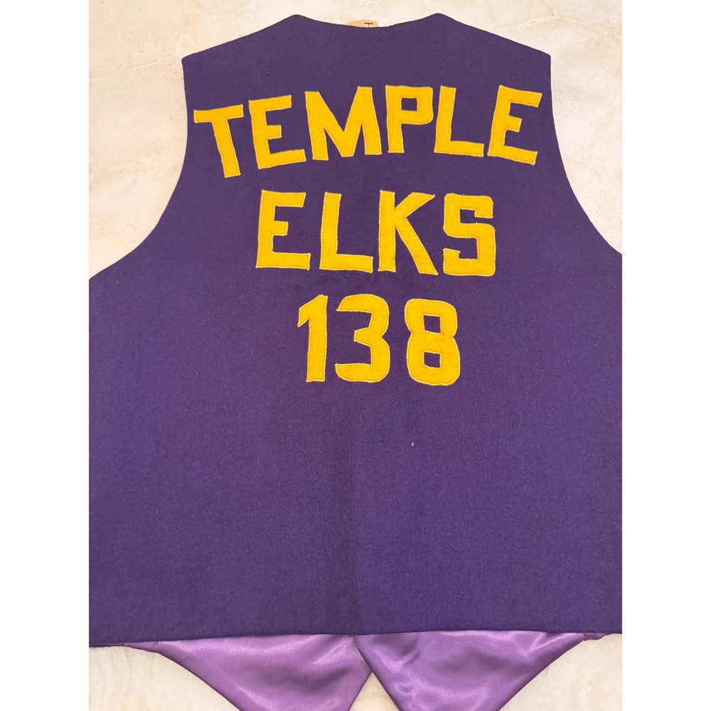 Vintage B.P.O.E. Temple Elks 138 Purple Wool Felt Vest Fraternal Organization